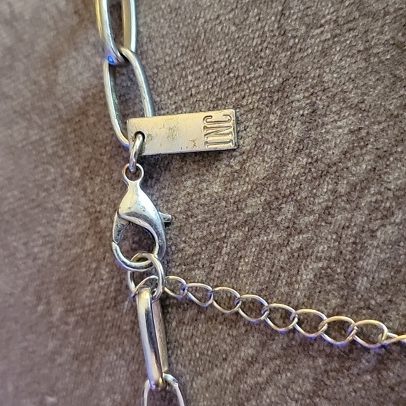 INC 1990s Silvertone Concentric Ovals Circles Link Statement Necklace - Picture 7 of 7